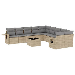 Maison Chic Salon de jardin 11 pcs avec coussins | Ensemble de Table et chaises | Mobilier d'Extérieur beige résine tressée -GKD64745