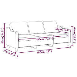 vidaXL Canapé à 3 places Taupe 180 cm Tissu pas cher