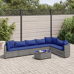 vidaXL Salon de jardin 8 pcs avec coussins gris résine tressée