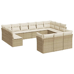 vidaXL Salon de jardin avec coussins 13 pcs beige résine tressée