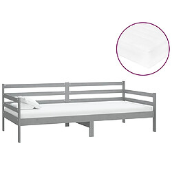 Maison Chic Lit de jour avec matelas, Lit de repos Lit d'invité pour Salon Chambre,Canapé-lit 90x200 cm Gris Bois de pin massif -MN81558