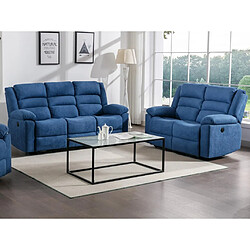 Vente-Unique Canapé 3 places et 2 places relax électrique en tissu bleu BUROLO 