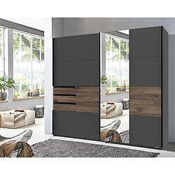 Pegane Armoire, meuble de rangement coloris graphite/rechampis imitation chêne - Longueur 180 x Hauteur 198 x Profondeur 65 cm 