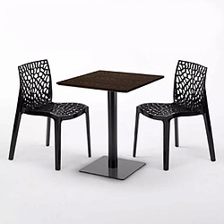 Avis Grand Soleil Table carrée 60x60 pied noir et surface bois avec 2 chaises colorées Gruvyer Kiss - Noir