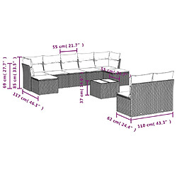 Avis vidaXL Salon de jardin avec coussins 10 pcs beige résine tressée