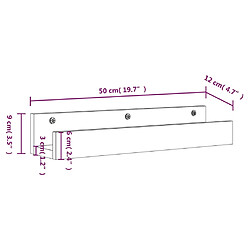 vidaXL Étagères murales 2 pcs Noir 50x12x9 cm Bois de pin massif pas cher