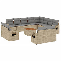 vidaXL Salon de jardin avec coussins 13 pcs beige résine tressée