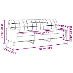 vidaXL Canapé 3 places avec oreillers décoratifs crème 210 cm tissu pas cher