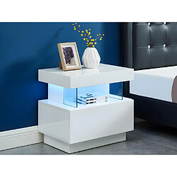 Vente-Unique Table de chevet 1 tiroir et 1 niche - Avec LEDs - MDF - Blanc laqué - FABIO II 