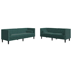 vidaXL Ensemble de canapé Chesterfield et traversins 2 pcs vert foncé