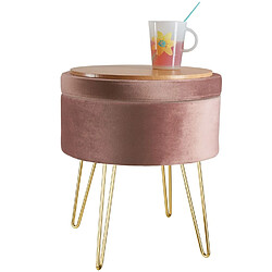 Acheter Helloshop26 Tabouret siège pouf avec coffre de rangement table basse aspect velours rose 08_0000305