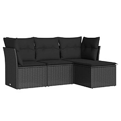 vidaXL Salon de jardin 4 pcs avec coussins noir résine tressée