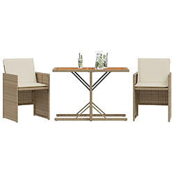 Avis Maison Chic Ensemble de bistro 3 pcs avec coussins,Table + chaises + coussins de jardin beige résine tressée -GKD949500