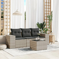 vidaXL Salon de jardin 4 pcs avec coussins gris clair résine tressée 