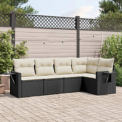 vidaXL Salon de jardin 5 pcs avec coussins noir résine tressée 