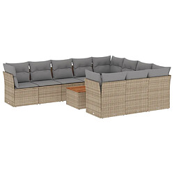 vidaXL Salon de jardin et coussins 11 pcs mélange beige résine tressée