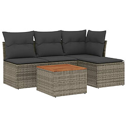 vidaXL Salon de jardin 5 pcs avec coussins gris résine tressée