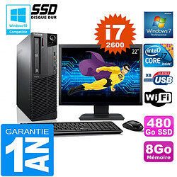 PC Lenovo M92p SFF Core I7-2600 Ram 8Go Disque 480 Go SSD Wifi W7 Ecran 22" · Occasion 