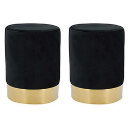 Aubry Gaspard Pouf en velours et métal doré (Lot de 2) noir.