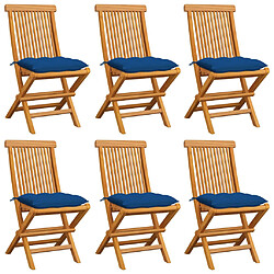 vidaXL Chaises de jardin et coussins bleu lot de 6 Bois de teck massif 