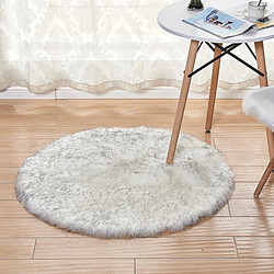 LUUCOZK Tapis moelleux en fausse fourrure tapis à poils longs pour chambre à coucher salon-pointe ronde-blanc gris-150x150 cm 