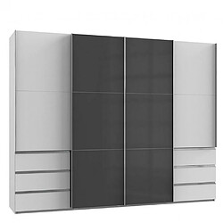 Inside 75 Armoire coulissante LISEA 4 portes 6 tiroirs blanc verre anthracite 300 x 236 cm HT 