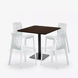 Avis Grand Soleil Ensemble Table Bois Métal Horeca 90x90cm 4 Chaises Design Empilables Dustin Restaurant Bar - Blanc