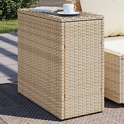 vidaXL Table d'appoint de jardin avec dessus en verre beige rotin