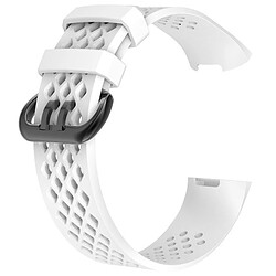 Shot Bracelet Sport pour FITBIT Charge 3 Taille L 105-133mm Grand Poignet Silicone (BLANC)