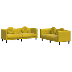 vidaXL Ensemble de canapés 2 pcs avec coussins jaune velours