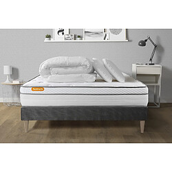 Septnuits Pack Memo Luxe 140 x 190 cm GRIS Pack matelas + sommier kit gris 140x190 Memo Luxe Ressorts ensachés + mémoire de forme + Couette + 2 oreillers