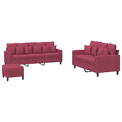 vidaXL Ensemble de canapés 3 pcs avec coussins Rouge bordeaux Velours