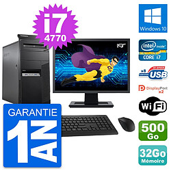 PC Tour Lenovo M83 Ecran 19" Intel i7-4770 RAM 32Go Disque 500Go Windows 10 Wifi - Occasion