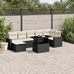 vidaXL Salon de jardin 8 pcs avec coussins noir résine tressée 