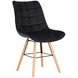 Decoshop26 Lot de 2 chaises de salle à manger style scandinave couture carrée en velours noir et pieds en bois 10_0001738