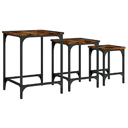 Maison Chic Lot de 3 Tables basses gigognes pour salon | Table à café chêne fumé bois d'ingénierie -GKD14067