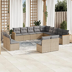 vidaXL Salon de jardin et coussins 13 pcs mélange beige résine tressée 