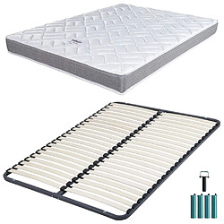 Ebac Matelas mousse + Sommier métal démonté 160x200 Morgan - Hauteur 17 cm - Soutien ferme 