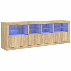 Maison Chic Commode Buffet - Meuble de rangement avec lumières LED chêne sonoma 202x37x67 cm -GKD84340