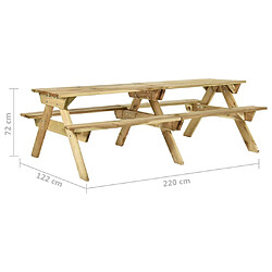 vidaXL Table de pique-nique et bancs 220x122x72cm Bois de pin imprégné pas cher