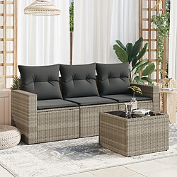 vidaXL Salon de jardin 4 pcs avec coussins gris clair résine tressée 