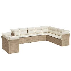 vidaXL Salon de jardin avec coussins 10 pcs beige résine tressée