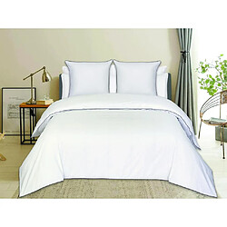 Vente-Unique Parure de lit en percale de coton 80 fils/cm² - Housse de couette 240x260 cm + 2 taies d'oreiller 63x63 cm - Blanc à passepoil bleu foncé - AGAMI