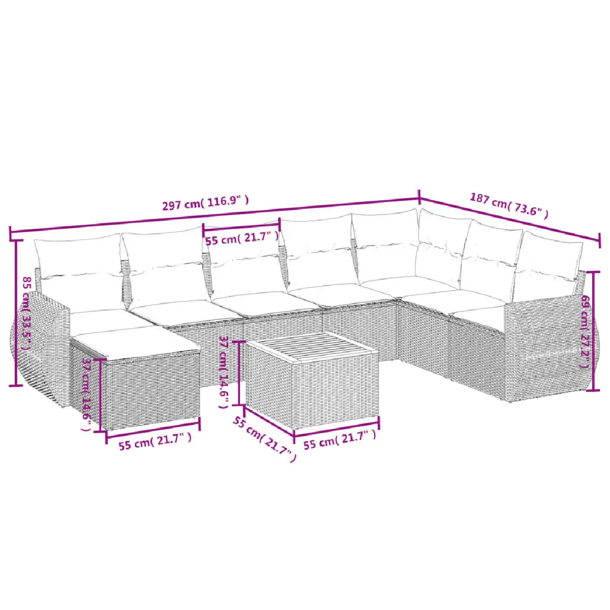 Avis Maison Chic Ensemble Tables et chaises d'extérieur 9 pcs avec coussins,Salon de jardin noir résine tressée -GKD345164