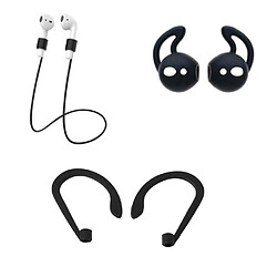 Shot Pack accessoires pour Airpods (Fils + Tour D'oreilles + Accroche Oreilles) Silicone (NOIR)