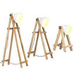 vidaXL Lampadaires 3 pcs Blanc E27 Bois de manguier massif