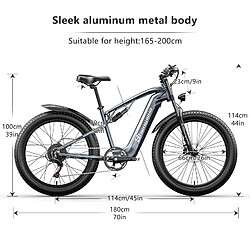 Shengmilo Vélo Électrique Adulte 1000W Moteur BAFANG 48V 840Wh Batterie Li-Ion 7 Vitesses Shimano Gear 90km 42km/h 26" VTT Vélo Électrique MX05 Gris pas cher