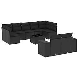 Maison Chic Salon de jardin 10 pcs avec coussins, Ensemble Tables et chaises d'extérieur noir résine tressée -GKD468717