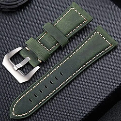 Wewoo Bracelet pour montre connectée de fou en cuir givré avec couche et boucle argent givrétaille 26 mm vert armée 