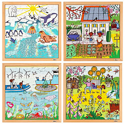 Educo Puzzle en bois - Puzzle nature et climat - le lot de 4 puzzles - jeu Montessori 